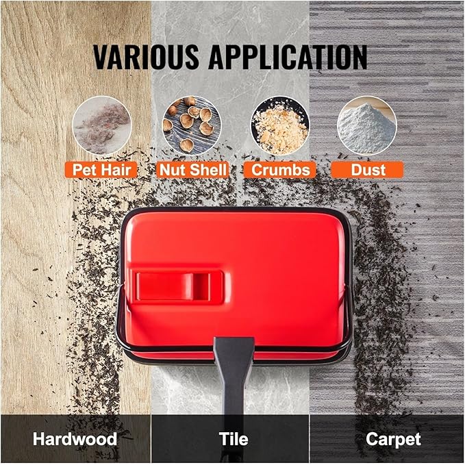 Carpet Sweeper Manual - 6.7 Inch Sweeping, Non-Electric Floor Sweeper for Hardwood, Rugs, Laminate - 300ml Dustbin, Comb Included