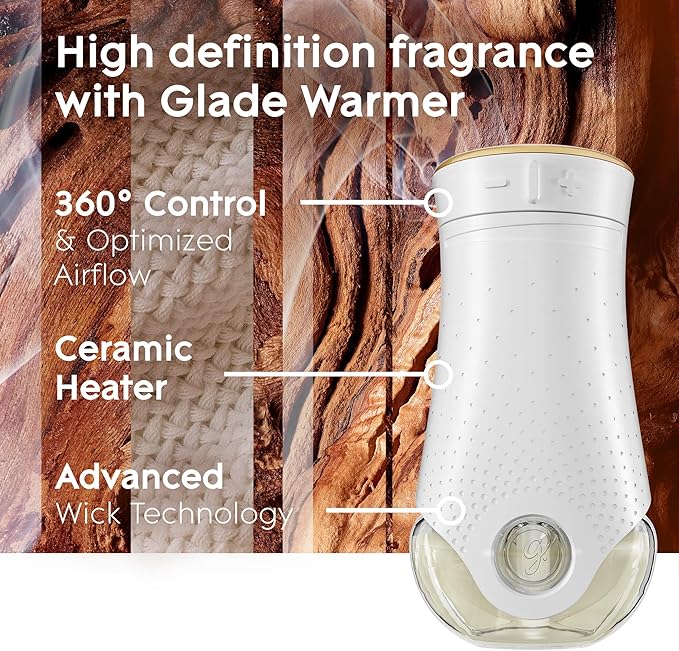 Glade PlugIns Refills Air Freshener Starter Kit, Cashmere Woods, Scented and Essential Oils for Home and Bathroom, 0.67 Fl Oz, 1 Warmer + 1 Refill