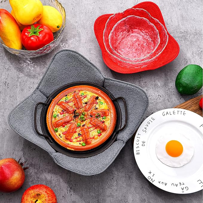 Patelai 6 Pieces 2 Sizes Microwave Bowl Holders Large and Small Bowl Holder Sponge and Microfiber Kitchenware Cozy for Hot Food Soup Warmer Home Kitchen