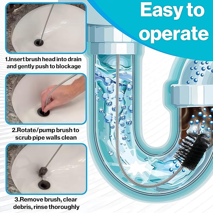 48 Inches Flexible Long Sink Drainage Tool - Sink Blockage Remover - AC Drain Line Cleaner Tool - Reach Tough Clogs Effortlessly