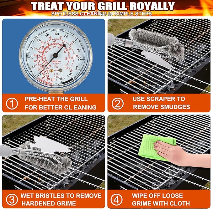 Grill Brush - Outdoor Grill Cleaner - BBQ Brush with Woven Wire Bristles, 18" - Safe & Efficient