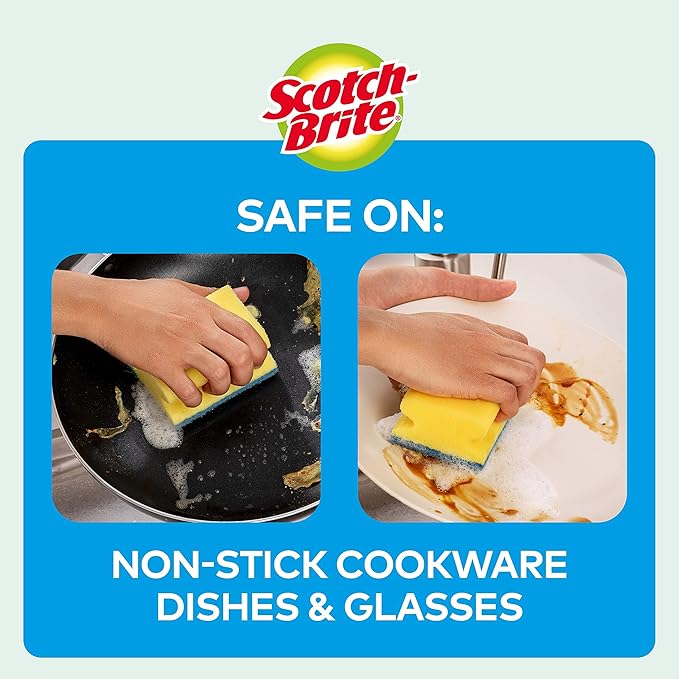 Scotch-Brite Delicate Non-Scratch Sponge Scourer, 12 Pieces - Ideal Everyday Washing up Sponge, use on Non-Stick Cookware and Glass