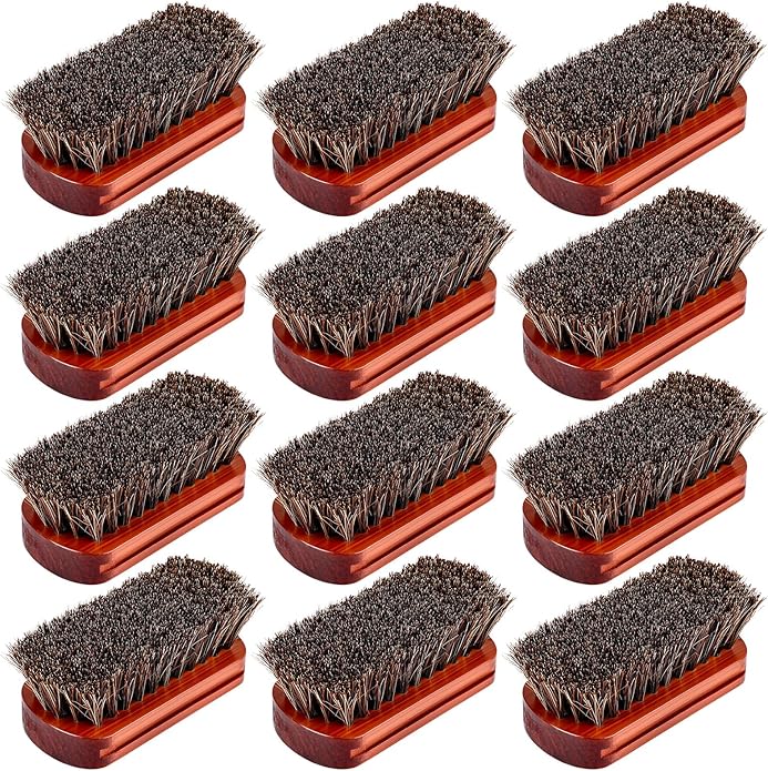 LemonRoad 12 Pcs Bulk Leather Horse Hairbrush Shoe Shining Brush with Wooden Concaved Handle Upholstery Cleaning Brush for Boots, Car Seats, Leather Sofas, Furniture, Wallets, Bags