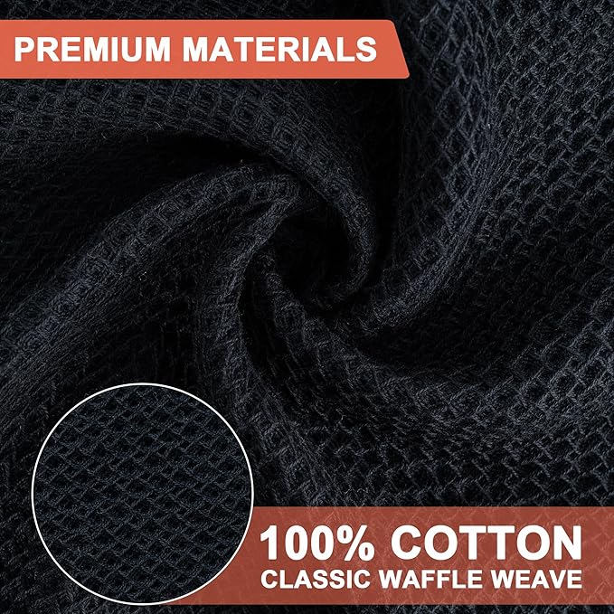 BOOMIBOO 6-Pack Kitchen Dish Cloths, 100% Cotton Waffle Weave, Ultra Soft Absorbent, Quick Drying Dish Towels, 13x28 Inches,Black