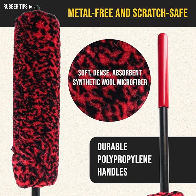 Dura-Gold Car Wheel Detailing and Cleaning Brush Set, 3 Sizes - Bendable, Durable Soft Dense Synthetic Wool Microfiber, Metal-Free - Clean Detail Auto Wheels, Rims, Tires, Remove Road Grime Brake Dust