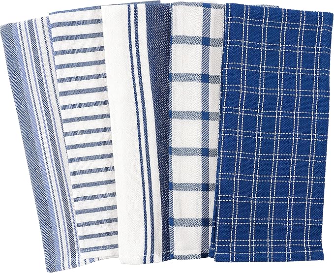 KAF Home Assorted Flat Kitchen Towels | 100% Cotton - 18 x 28 inches | Ultra Absorbent Soft Dish Towels | Perfect for Cooking, Cleaning, and Drying Hands (Navy, 10 Pack)