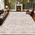 5x7 Washable Rug Vintage Floral Beige Area Rug Non Slip Low Pile Large Rugs for Living Room, Bedroom, Farmhouse, Dining Room, Kids Playroom