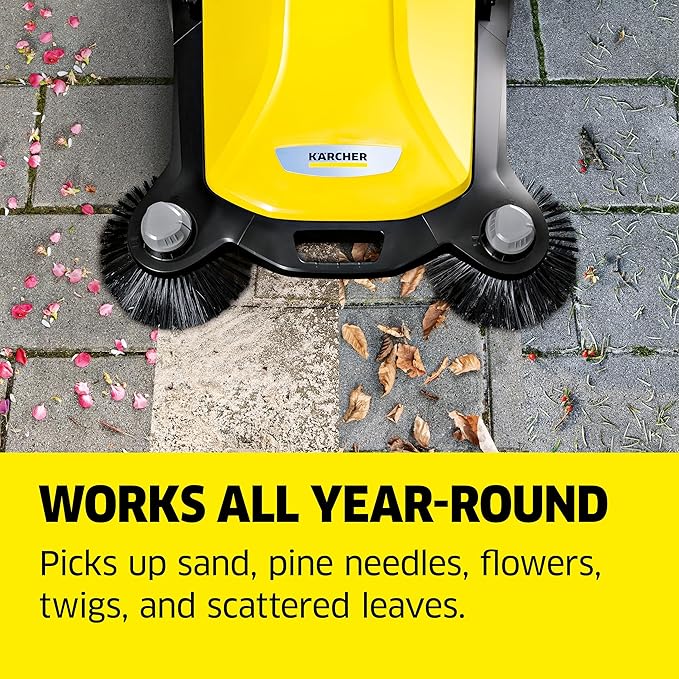 Kärcher Walk-Behind Outdoor Push Sweeper S 6 Twin for Workshops, Warehouses or Garages - 6X Faster Than a Push Broom, 10 Gallon Capacity, 33.9" Sweeping Width