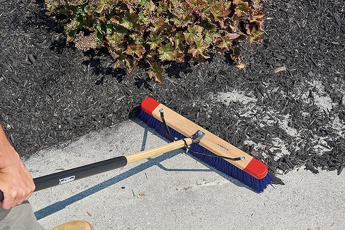 Harper 24 Inch Push Broom with Stiff Bristles, Premium Heavy Duty Outdoor Wet/Dry Rough-Surface, for Mulch, Gravel, Oil Dry, Dirt, Soil, with Long Wooden Handle