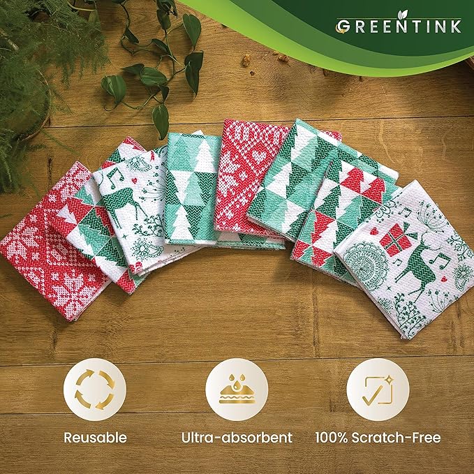 Eco-Friendly Reusable Dish Cloth Set – 10-Pk Multipurpose Kitchen Cleaning Cloth Made from Recycled Materials – Absorbent Dish Towels & Non-Scratch Cleaning Rags, 12x12 in.
