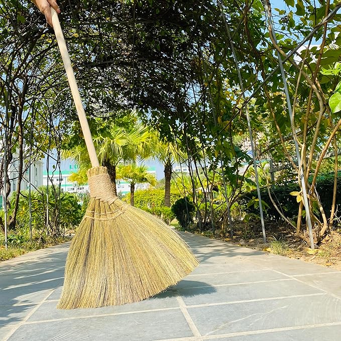 Handmade Whisk Sweeping Broom - Vietnamese Straw Soft Brooms - Large Long Broom with Wooden Handle - Brooms Decorative - 46.46 inch Length