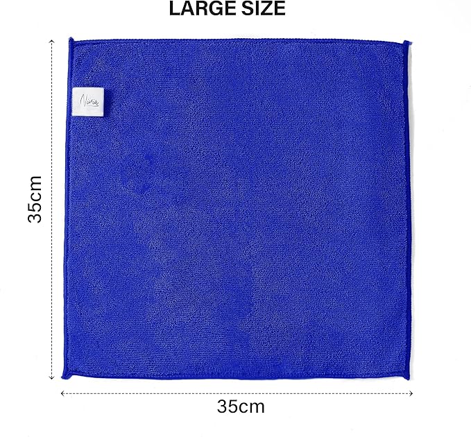 Ninia Blue Microfiber Cloth 12 Pack 35x35 cm, Thick & Absorbent Reusable Towels for Car Detailing Stainless Steel Polishing Electronics Dish Cloths Lint Free Cleaning Rags Glass, Kitchen & House