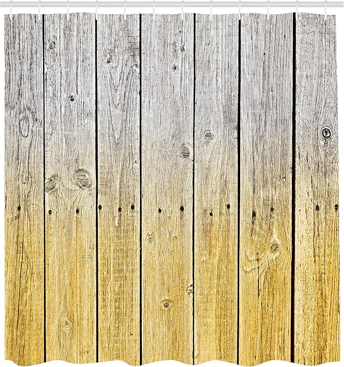Ambesonne Rustic Shower Curtain, Wood Panels Background Digital Tones Effect Country House Art Image, Cloth Fabric Bathroom Decor Set with Hooks, 69" W x 70" L, Mustard Pearl