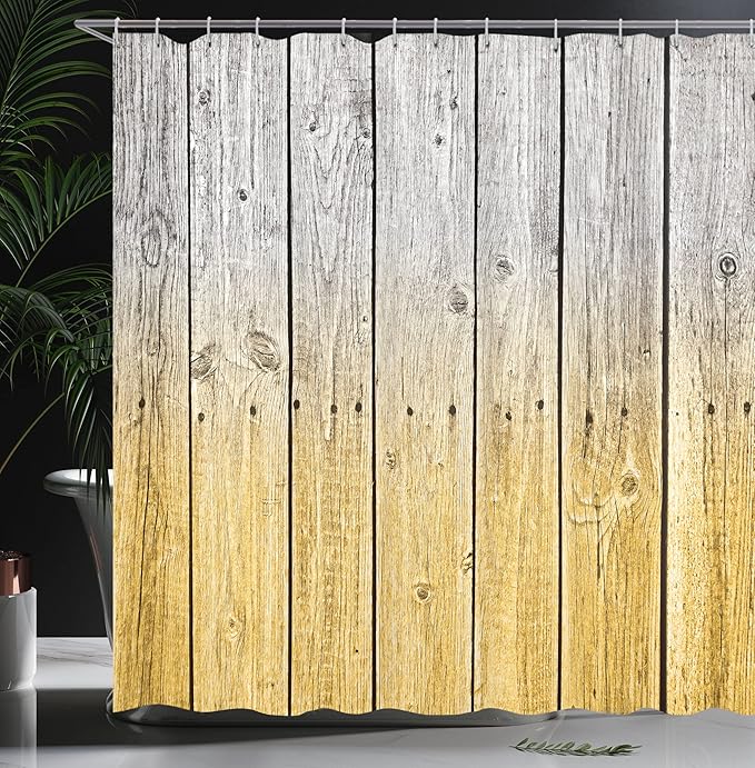 Ambesonne Rustic Shower Curtain, Wood Panels Background Digital Tones Effect Country House Art Image, Cloth Fabric Bathroom Decor Set with Hooks, 69" W x 70" L, Mustard Pearl