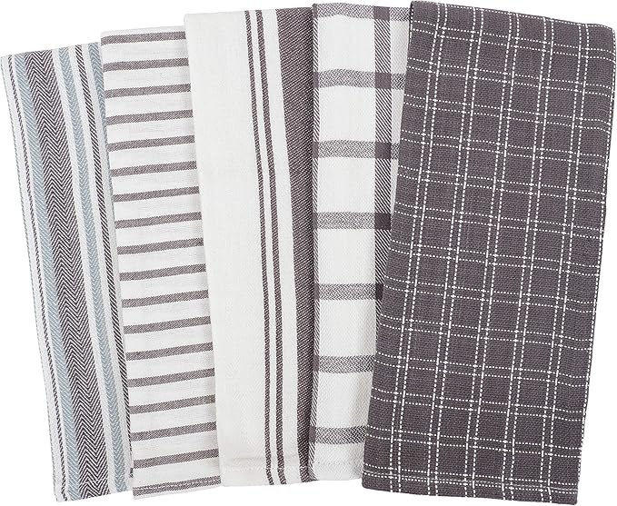 KAF Home Assorted Flat Kitchen Towels |100% Cotton - 18 x 28 inches | Ultra Absorbent Soft Dish Towels | Perfect for Cooking, Cleaning, and Drying Hands (Gray, 18 x 28-10 Pack)