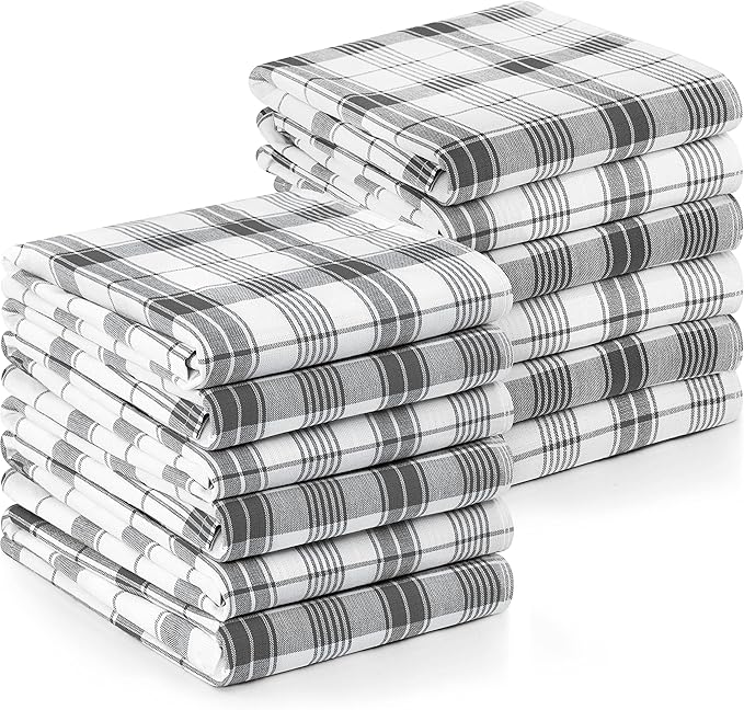 Utopia Towels Grey & White Dish Towels [12 Pack - 15 x 25 Inches] 100% Ring Spun Cotton Highly Absorbent & Reusable Cleaning Bar, Tea, Kitchen and Dishcloths Set - 200 GSM
