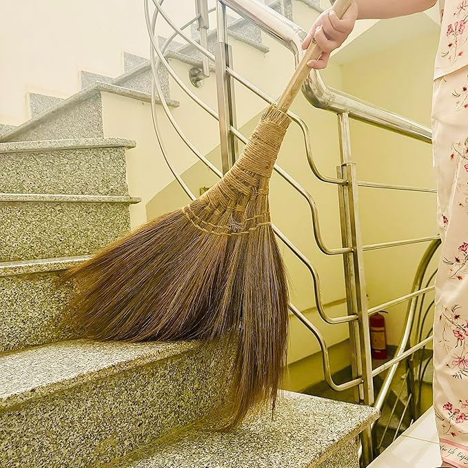 Vietnamese Natural Soft Broom - Broom Grass Handmade Broom Witch Broom Bamboo 57.08 inch Length, 19.69 inch Width