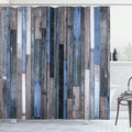 Ambesonne Wooden Print Shower Curtain, Brown Old Hardwood Floor Plank Grunge Lodge Garage Natural Rural Graphic, Cloth Fabric Bathroom Decor Set with Hooks, 69" W x 75" L, Azure Grey