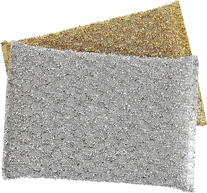 Gold and Silver Kitchen Sponge Scrubber, Heavy Duty Metallic Sink, Pot, Dish Washing Scrubber Non-Scratch, Non-Metal, Kosher Sponge, Pack of 12 (Superio)