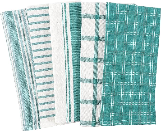 KAF Home Assorted Flat Kitchen Towels | 100% Cotton - 18 x 28 inches | Ultra Absorbent Soft Dish Towels | Perfect for Cooking, Cleaning, and Drying Hands (Teal, 10 Pack)