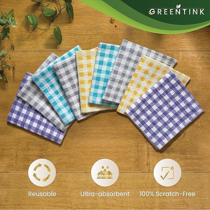 Eco-Friendly Reusable Dish Cloth Set – 24-Pk Multipurpose Kitchen Cleaning Cloth Made from Recycled Materials – Absorbent, Dish Towels & Non-Scratch Cleaning Rags, 12x12 in.