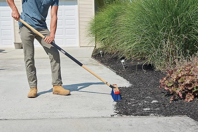Harper 24 Inch Push Broom with Stiff Bristles, Premium Heavy Duty Outdoor Wet/Dry Rough-Surface, for Mulch, Gravel, Oil Dry, Dirt, Soil, with Long Wooden Handle