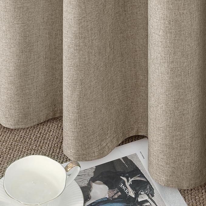 YoungsTex Extra Wide Burlap Linen Blackout Curtains for Bedroom, Taupe Thermal Insulated Drapes Heat Blocking with Grommet for Living Room Window with White Backing, 2 Panels, 60 X 63 Inch