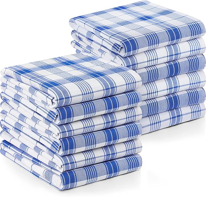 Utopia Towels Blue & White Dish Towels [12 Pack - 15 x 25 Inches] 100% Ring Spun Cotton Highly Absorbent & Reusable Cleaning Bar, Tea, Kitchen and Dishcloths Set - 200 GSM